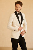 Men's Red Shawl Lapel Jacquard One Button Prom Blazer