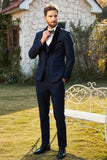 Men's Navy Shawl Lapel One Button Wedding Suits