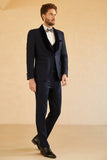 Men's Navy Shawl Lapel One Button Wedding Suits