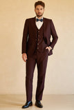 Men's Peak Lapel Single Button Burgundy Wedding Suit