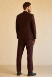 Men's Peak Lapel Single Button Burgundy Wedding Suit