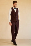 Men's Peak Lapel Single Button Burgundy Wedding Suit