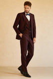 Men's Peak Lapel Single Button Burgundy Wedding Suit