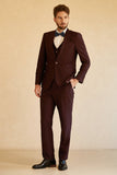 Men's Peak Lapel Single Button Burgundy Wedding Suit