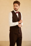 Men's Dark Brown Notched Lapel Two Button 3 Piece Wedding Suits