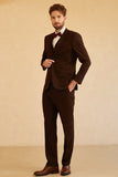 Men's Dark Brown Notched Lapel Two Button 3 Piece Wedding Suits