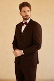 Men's Dark Brown Notched Lapel Two Button 3 Piece Wedding Suits