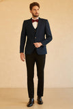 Men's Peak Lapel Navy 3 Pieces Slim Fit Wedding Suits