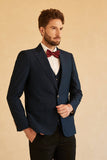 Men's Peak Lapel Navy 3 Pieces Slim Fit Wedding Suits