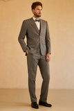 Men's Grey Peak Lapel 3 Pieces Slim Fit Wedding Suits