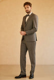 Men's Grey Peak Lapel 3 Pieces Slim Fit Wedding Suits