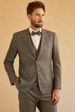 Men's Grey Peak Lapel 3 Pieces Slim Fit Wedding Suits