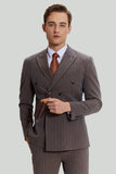 Men's Coffee 3 Piece Double Breasted Party Notched Lapel Suits