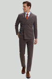 Men's Coffee 3 Piece Double Breasted Party Notched Lapel Suits