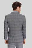 Men's Grey Plaid Wide Peak Lapel 3 Piece Single Breasted Wedding Guest Suits