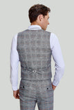 Men's Grey Plaid Wide Peak Lapel 3 Piece Single Breasted Wedding Guest Suits