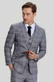 Men's Grey Plaid Wide Peak Lapel 3 Piece Single Breasted Wedding Guest Suits