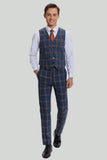 Men's Grey Blue 3 Piece Plaid Notched Lapel Prom Suits