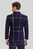 3 Piece One Button Navy Plaid Tuxedo Notched Lapel Men's Wedding Suit