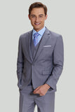 Men's Grey 3 Piece Notched Lapel One Button Prom Suits