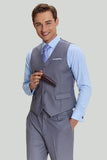 Men's Grey 3 Piece Notched Lapel One Button Prom Suits