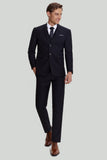 Men's Black Three Piece Wedding Suits with Notched Lapel