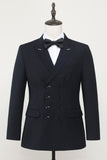 Men's Navy 2 Piece Double Breasted peak lapel Prom Suit