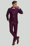 Men's Fuchsia Floral Jacquard 3 Piece Prom Notched Lapel Suits