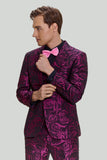 Men's Fuchsia Floral Jacquard 3 Piece Prom Notched Lapel Suits