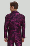 Men's Fuchsia Floral Jacquard 3 Piece Prom Notched Lapel Suits