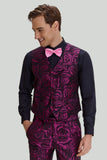 Men's Fuchsia Floral Jacquard 3 Piece Prom Notched Lapel Suits