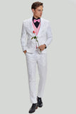 Men's White One Button Satin 2 Piece Shawl Lapel Wedding Suits