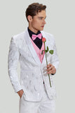 Men's White One Button Satin 2 Piece Shawl Lapel Wedding Suits