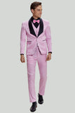 Men's Pink One Button Satin Shawl Lapel 3 Piece Prom Suits