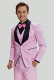 Men's Pink One Button Satin Shawl Lapel 3 Piece Prom Suits