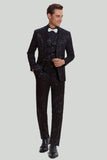 Black 3-piece Jacquard Notched Lapel Jacket Vest Pants Men's Wedding Suit