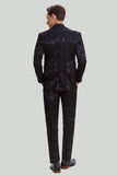 Black 3-piece Jacquard Notched Lapel Jacket Vest Pants Men's Wedding Suit