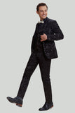 Black 3-piece Jacquard Notched Lapel Jacket Vest Pants Men's Wedding Suit