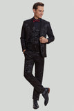 Black 3-piece Jacquard Notched Lapel Jacket Vest Pants Men's Wedding Suit