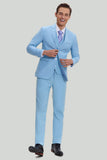 Men's Sky Blue 3 Piece Single Breasted Notched Lapel Homecoming Modern Fit Suit