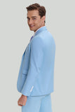 Men's Sky Blue 3 Piece Single Breasted Notched Lapel Homecoming Modern Fit Suit