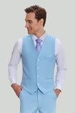 Men's Sky Blue 3 Piece Single Breasted Notched Lapel Homecoming Modern Fit Suit