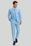 Men's Sky Blue 3 Piece Single Breasted Notched Lapel Homecoming Modern Fit Suit