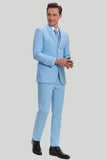 Men's Sky Blue 3 Piece Single Breasted Notched Lapel Homecoming Modern Fit Suit