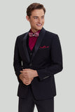 Men's Black 3 Piece Slim Fit Shawl Lapel Homecoming Suit