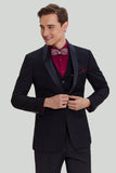 Men's Black 3 Piece Slim Fit Shawl Lapel Homecoming Suit