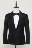 Men's Black Jacquard Satin Notched Lapel Blazer