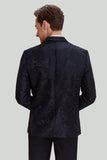 Men's Black Jacquard Satin Notched Lapel Blazer