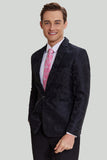 Men's Black Jacquard Satin Notched Lapel Blazer