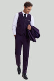 Men's Purple Notched Lapel 3 Piece One Button Suits